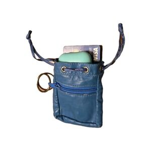 Vintage 80's Coin /Ear pod/card Holder Draw String Keychain By Roger Gimbel Ass.